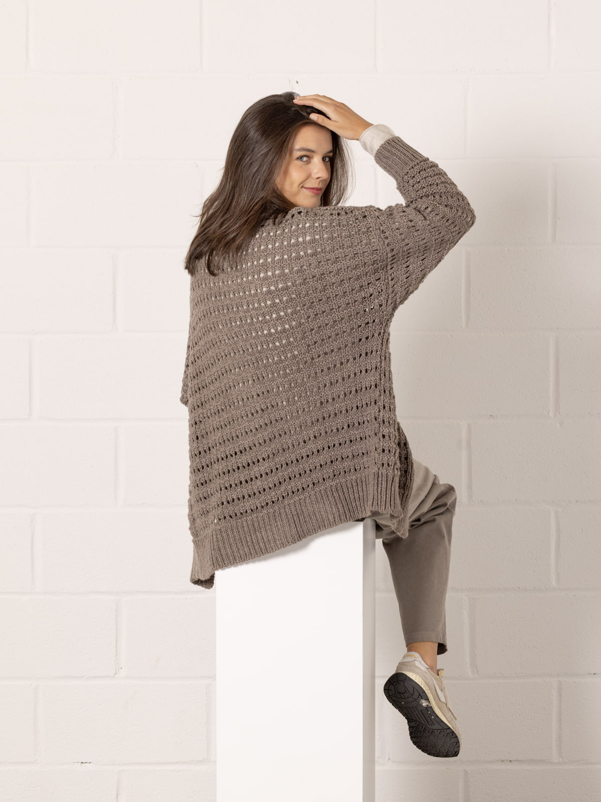 Oversized knitted jacket  Taupe colour
