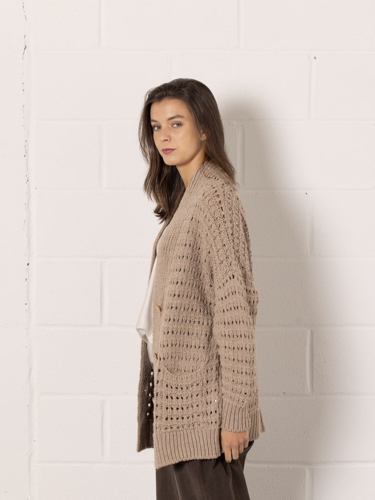 Oversized knitted jacket  Beige Lightcolour