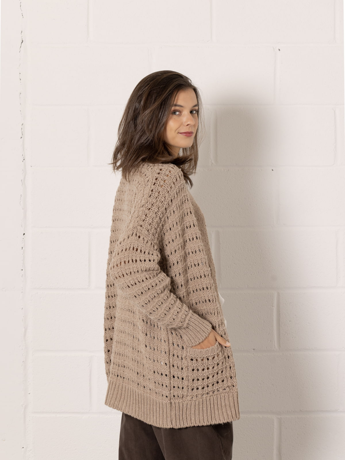 Oversized knitted jacket  Beige Lightcolour