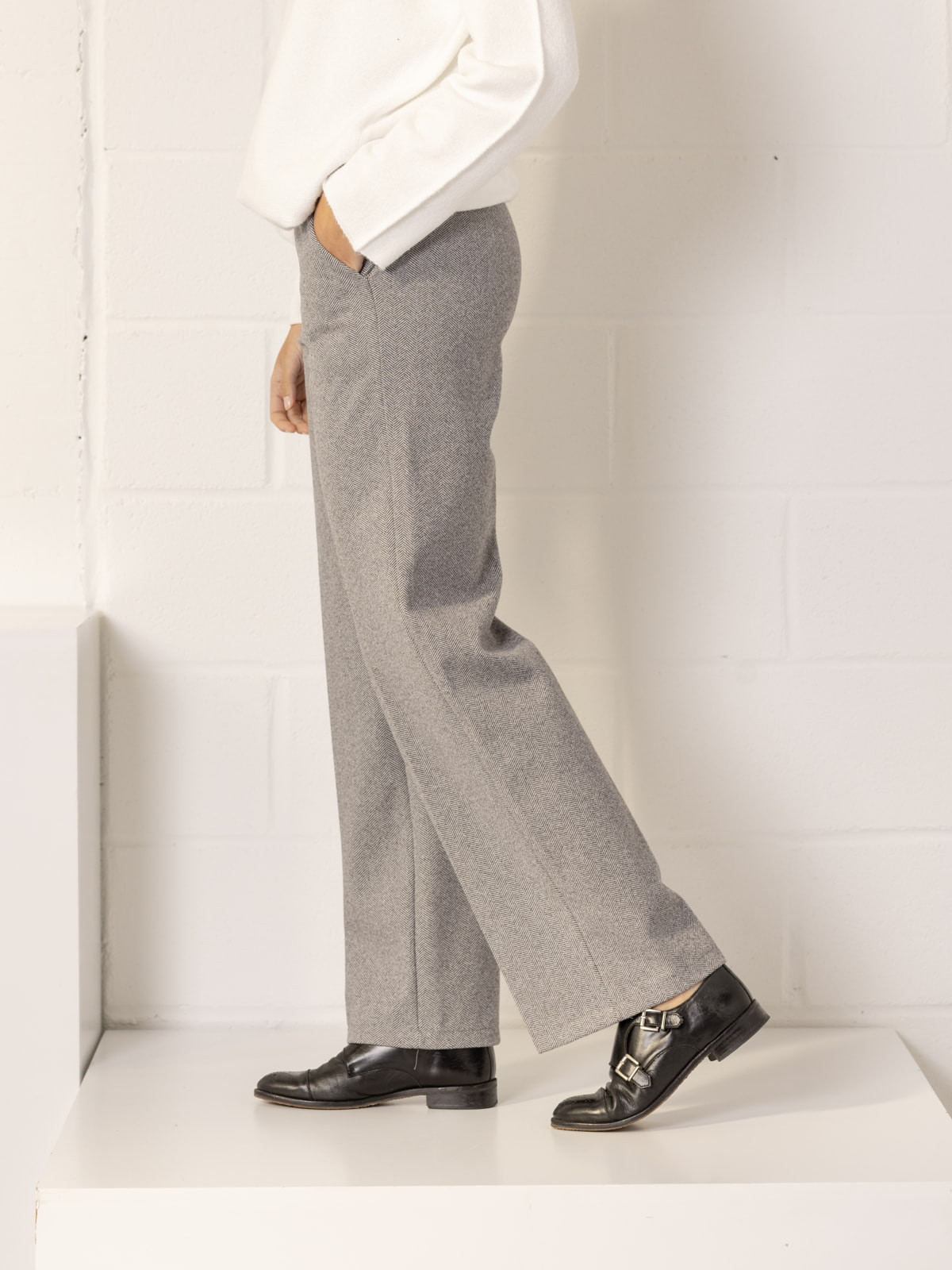 Wide leg herringbone trousers  Grey colour