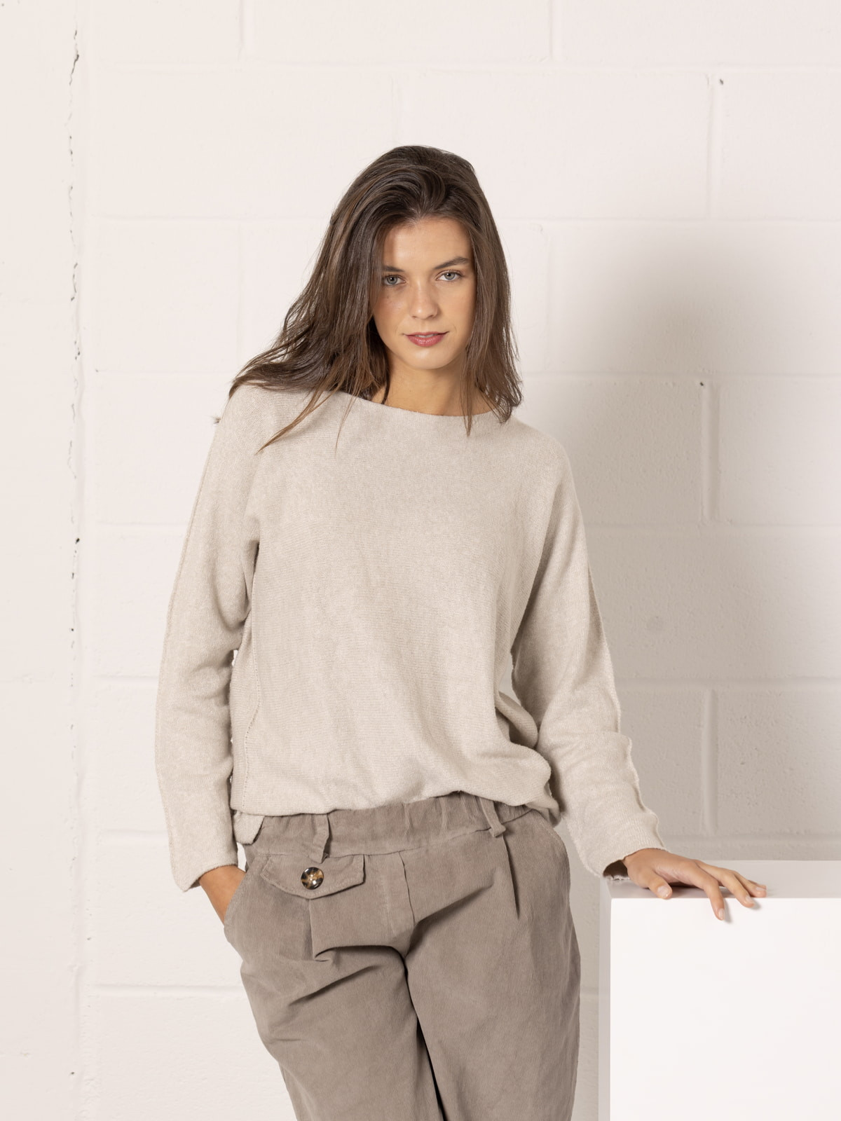 Jersey básico c/barco color Beige