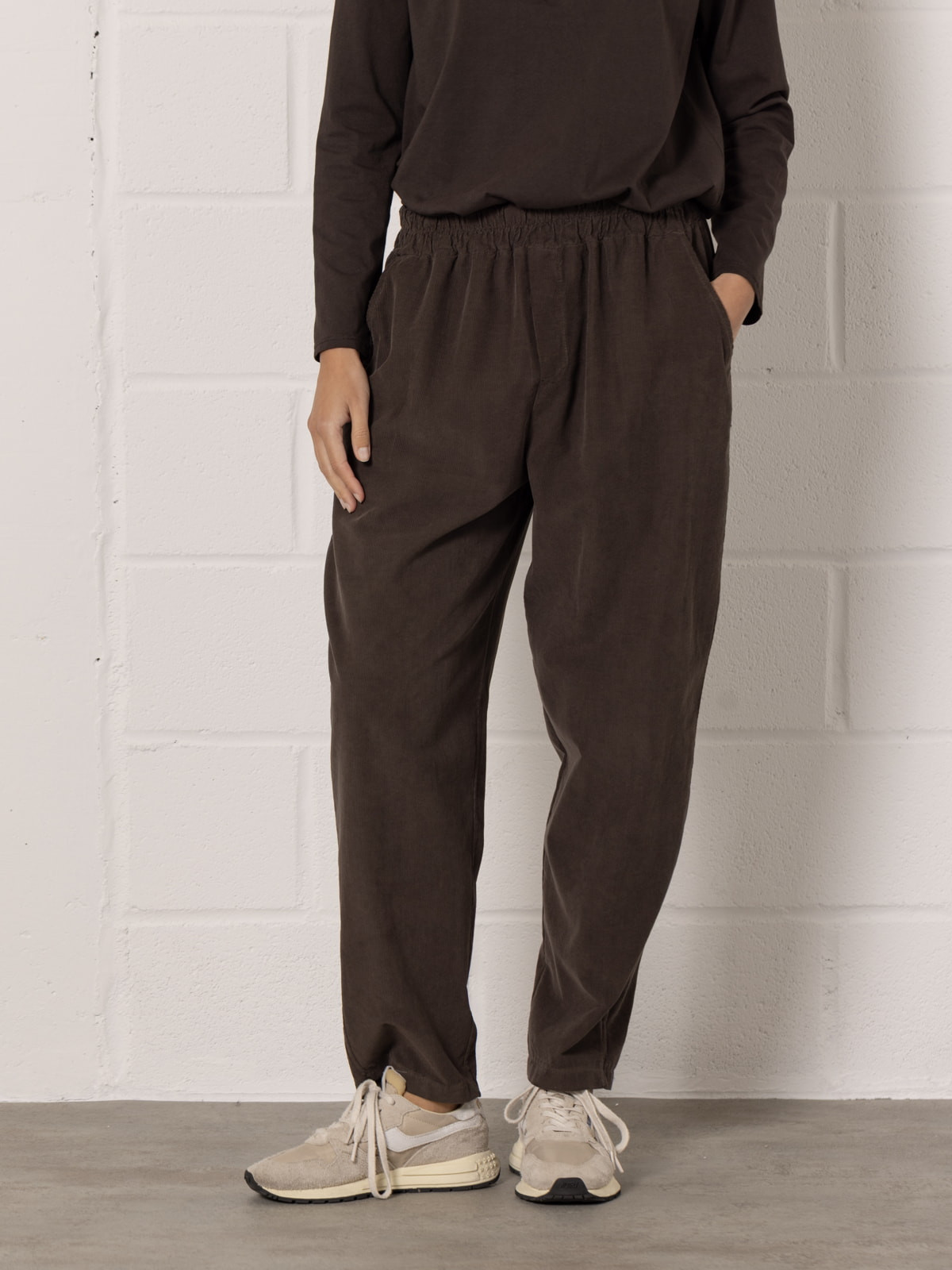 Micro-corduroy trousers without elastic  Marrón  colour