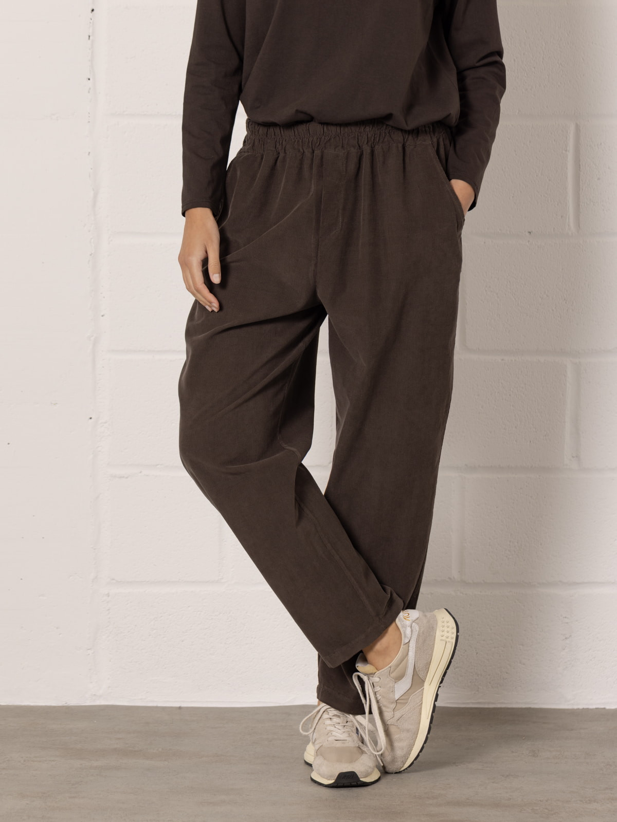 Micro-corduroy trousers without elastic  Marrón  colour