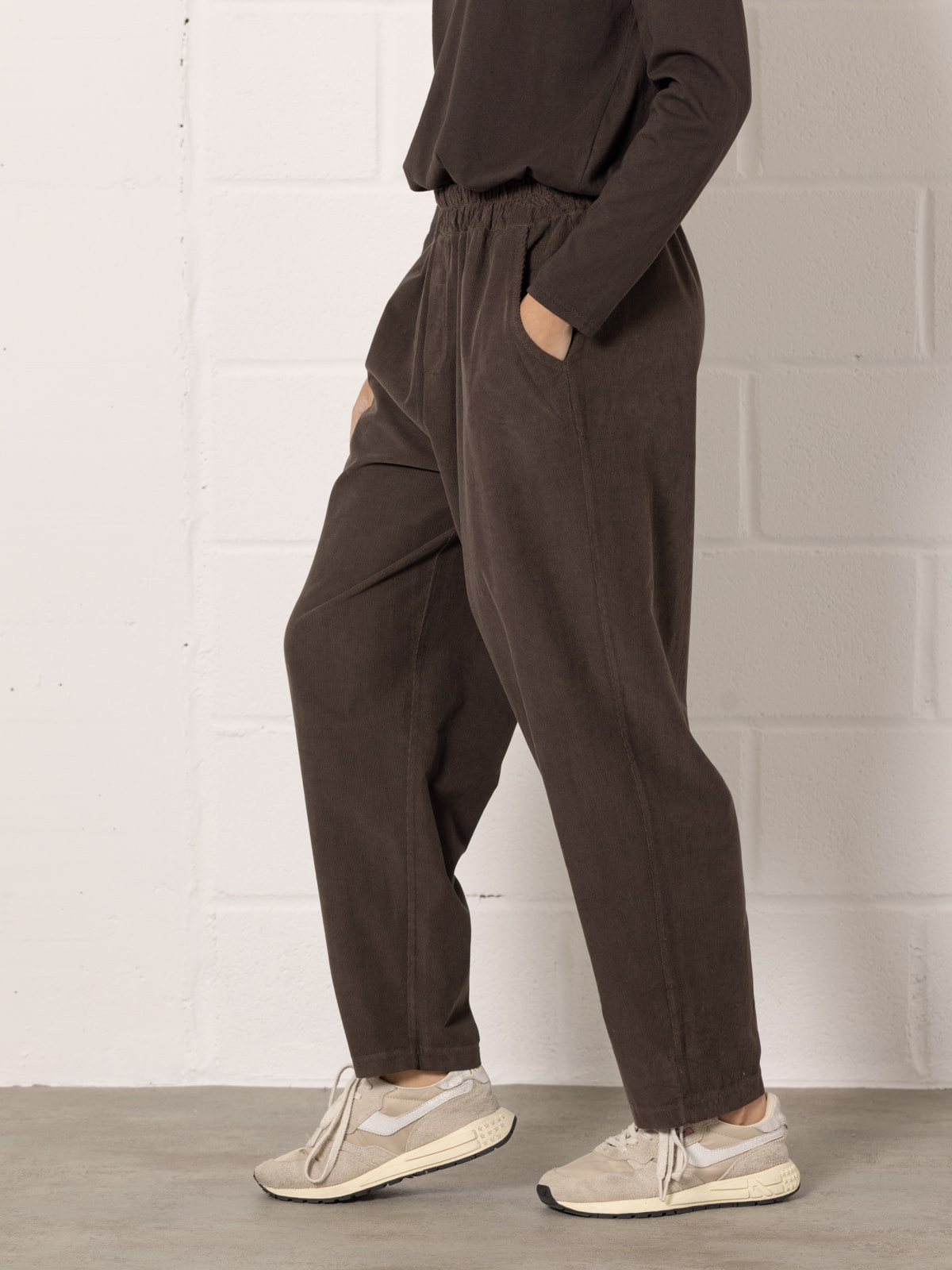 Micro-corduroy trousers without elastic  Marrón  colour
