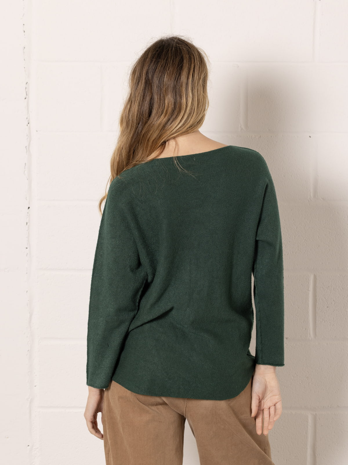 Basic sweater with boat neck  Green botella colour