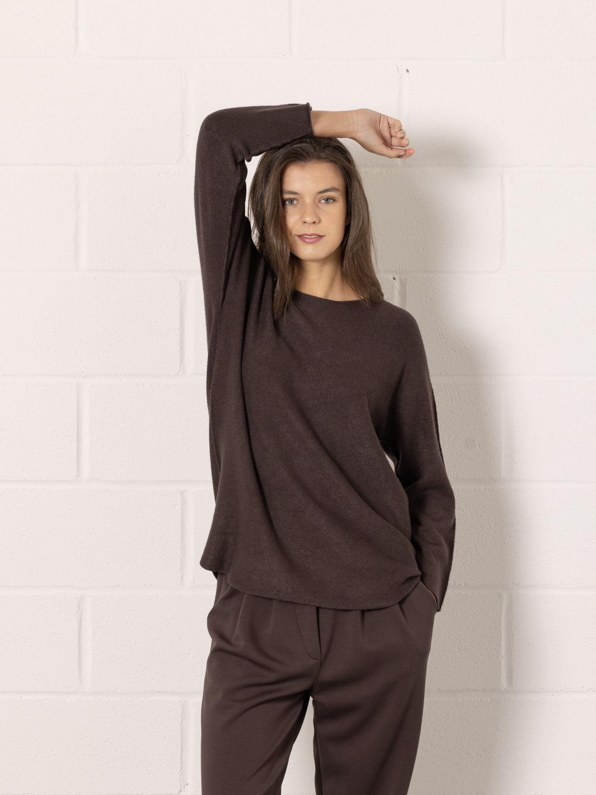 Basic sweater with boat neck  Marrón  colour