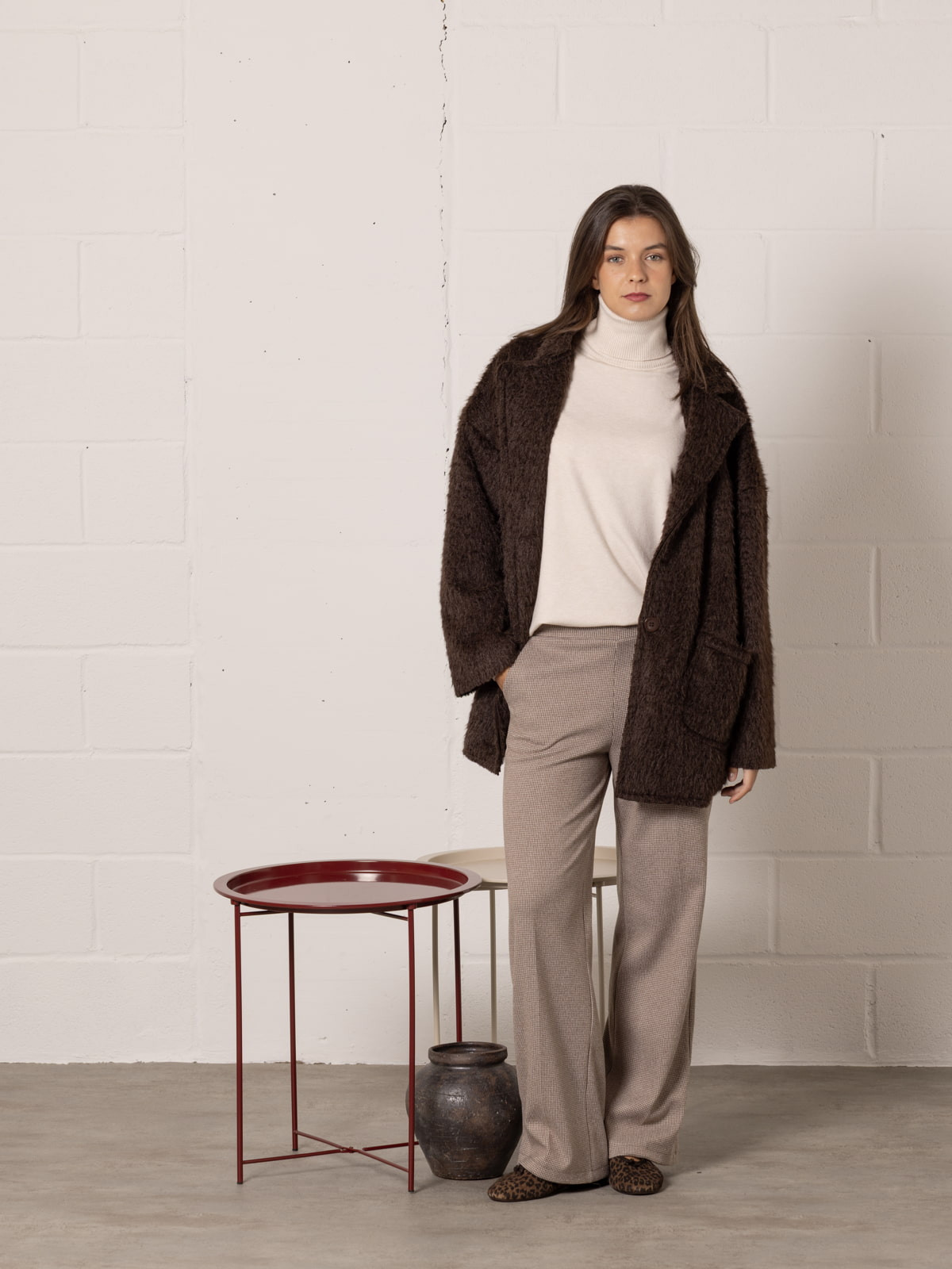 Soft mohair-like fur jacket  Marrón  colour