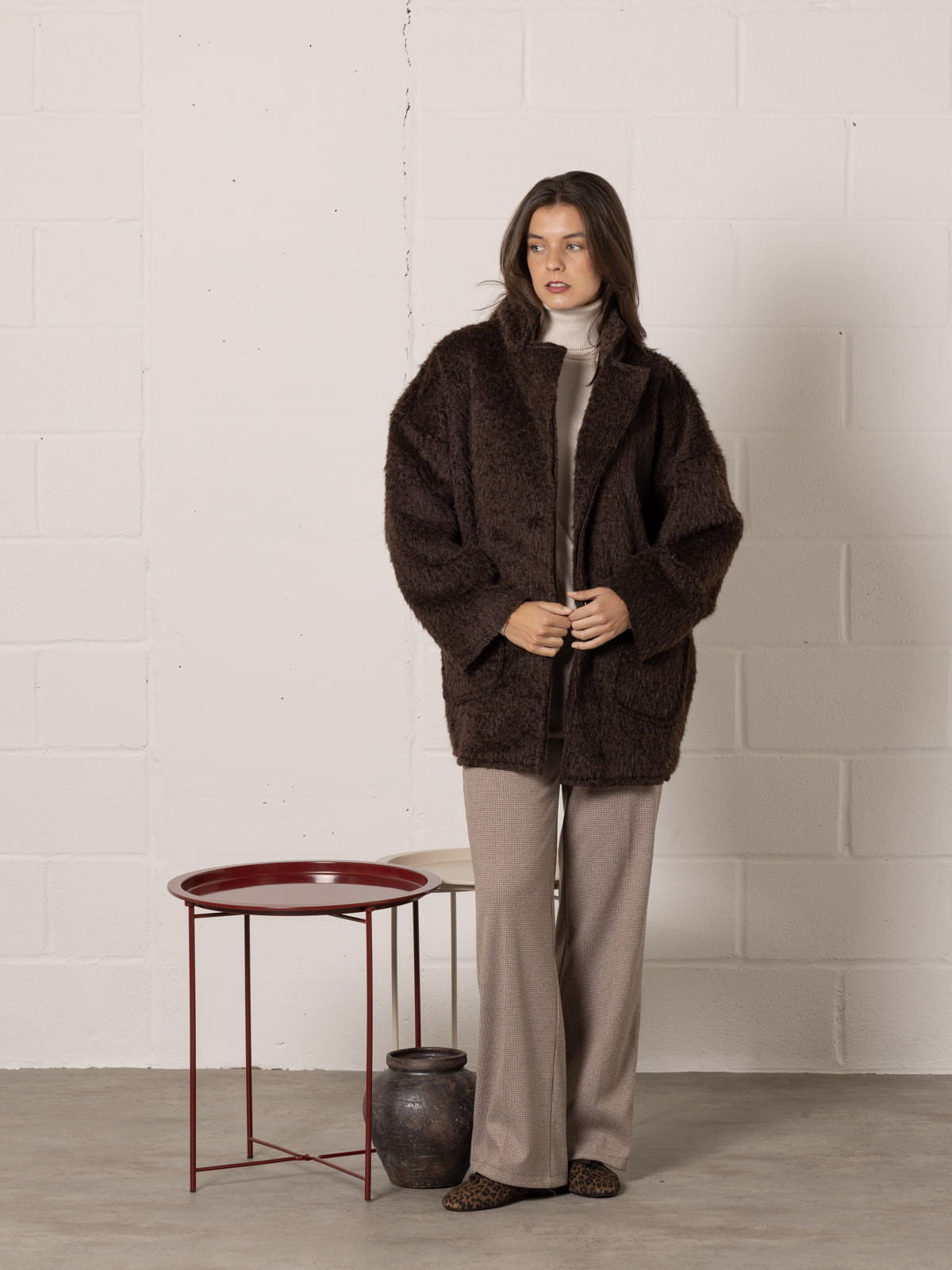 Soft mohair-like fur jacket  Marrón  colour