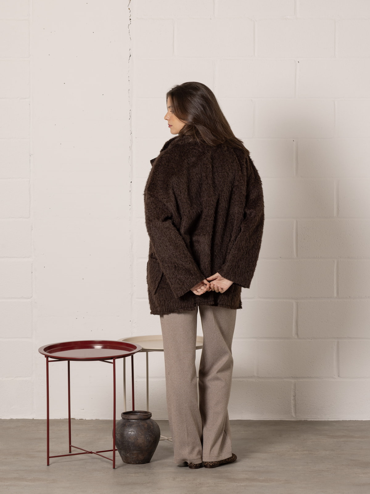 Soft mohair-like fur jacket  Marrón  colour