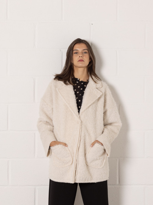 Soft mohair-like fur jacket  Marfil colour