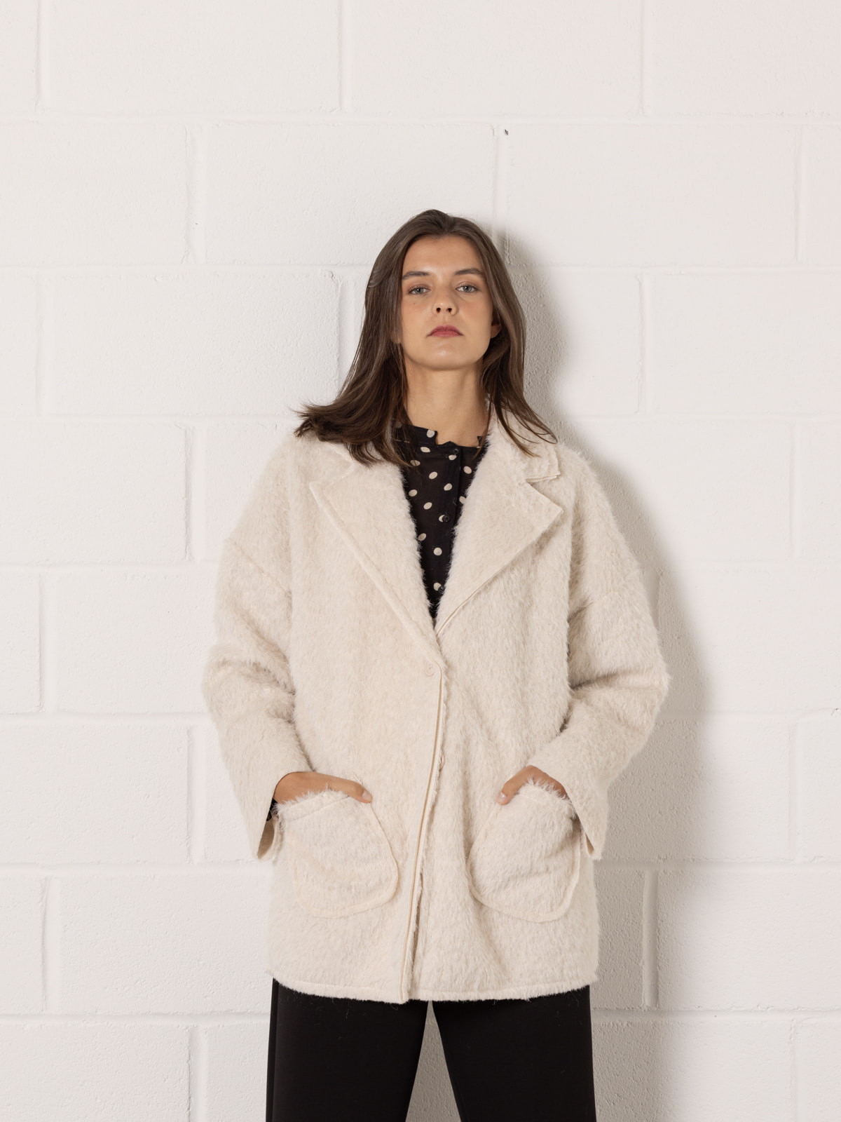 Soft mohair-like fur jacket  Marfil colour