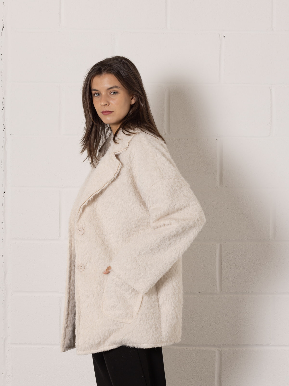Soft mohair-like fur jacket  Marfil colour