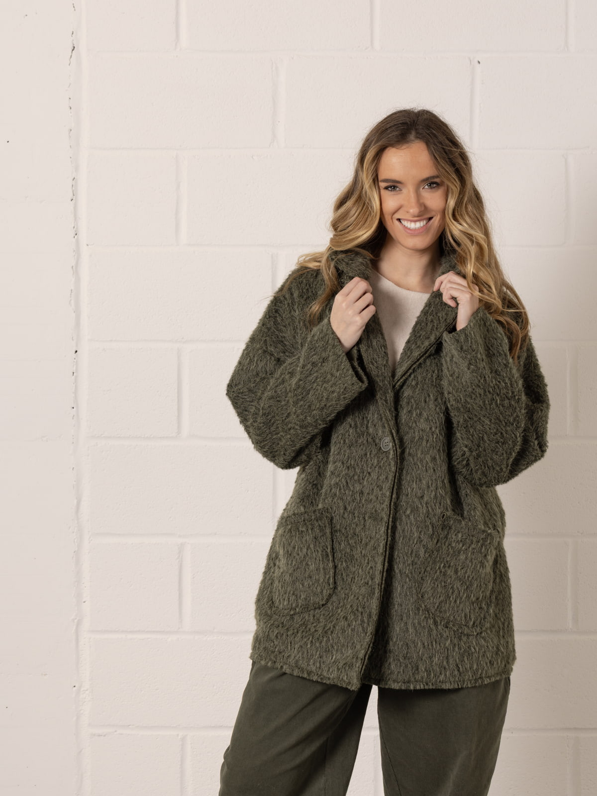Soft mohair-like fur jacket  Khaki colour
