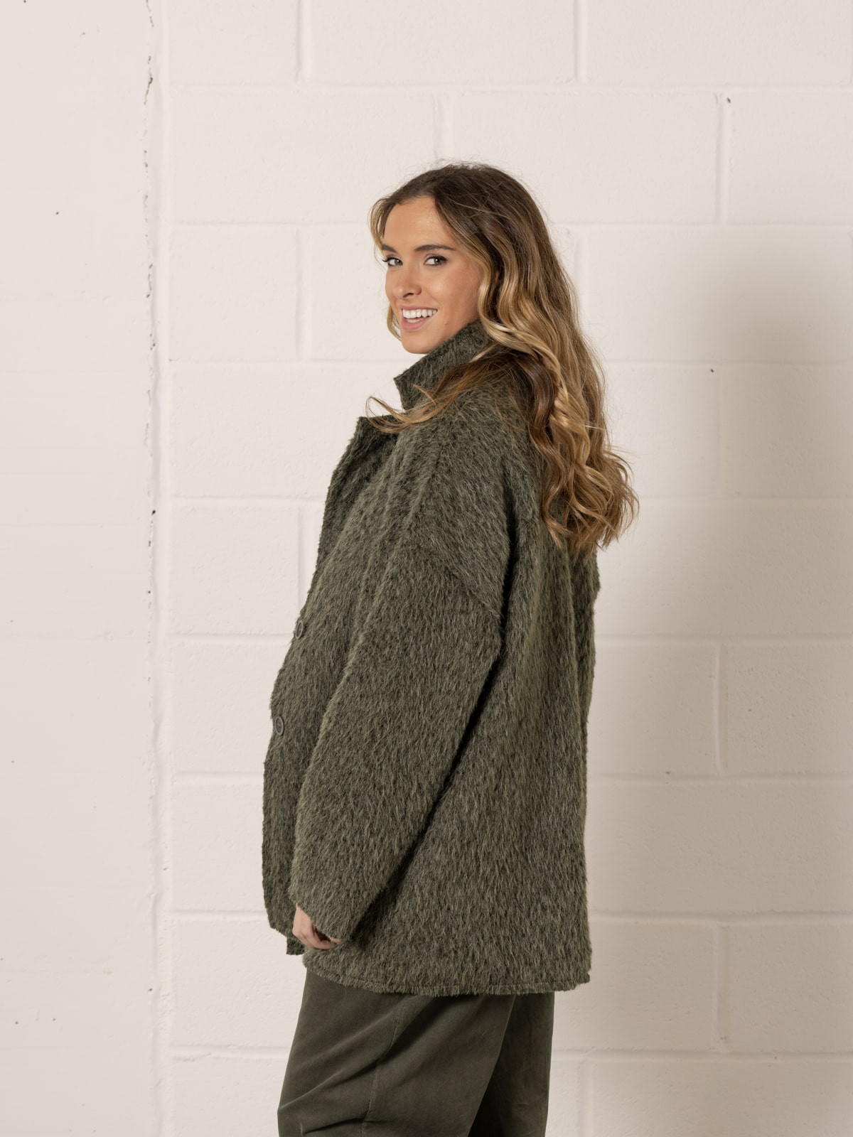 Chaquetón soft pelo mohair like color Caqui
