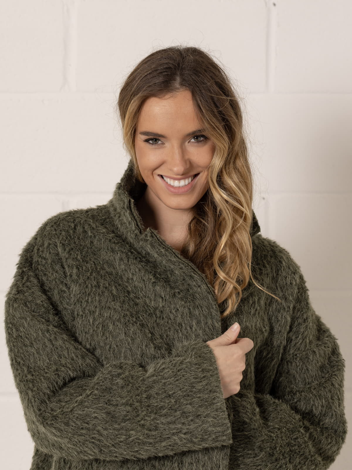 Soft mohair-like fur jacket  Khaki colour