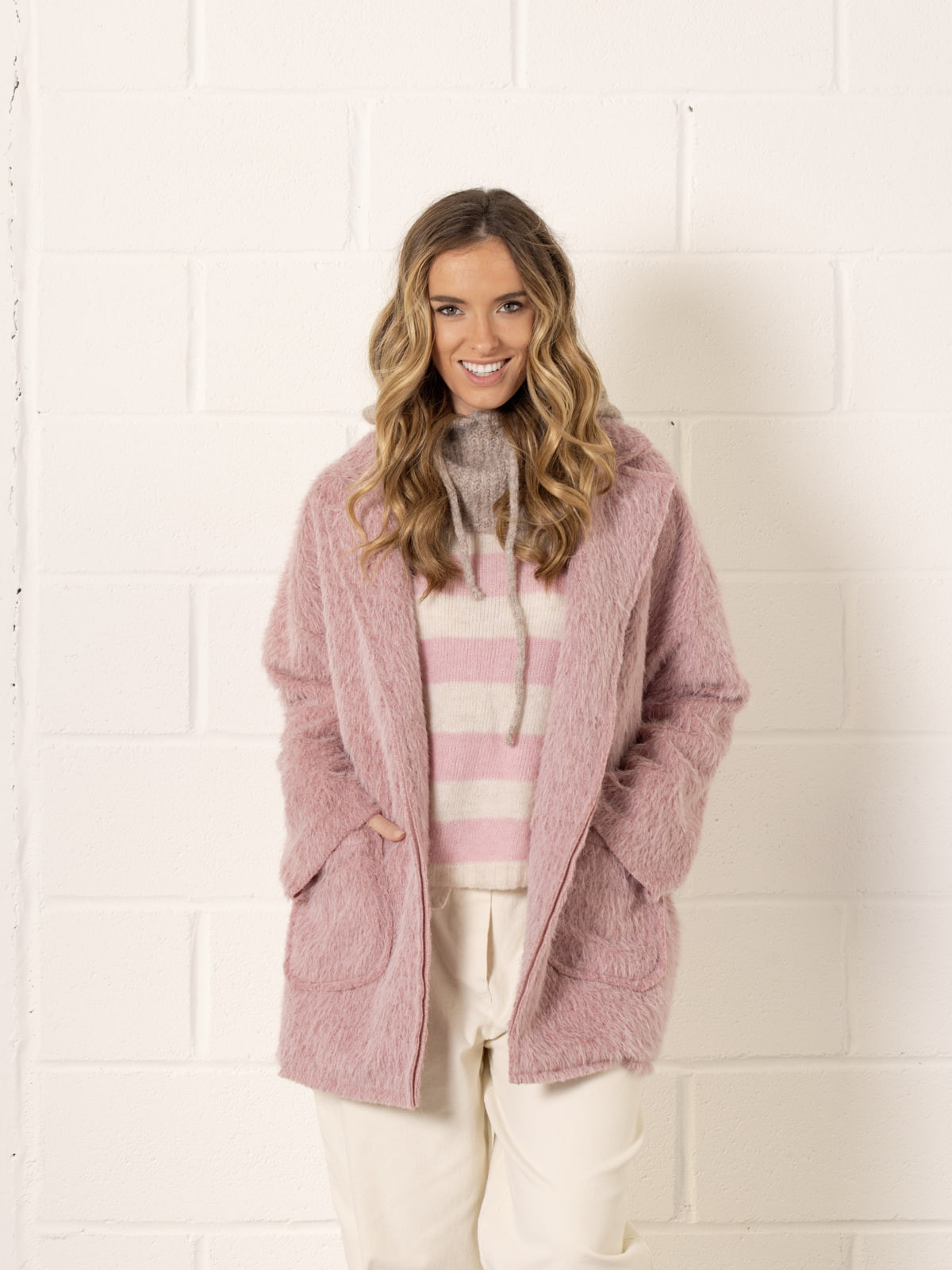 Chaquetón soft pelo mohair like color Rosa claro