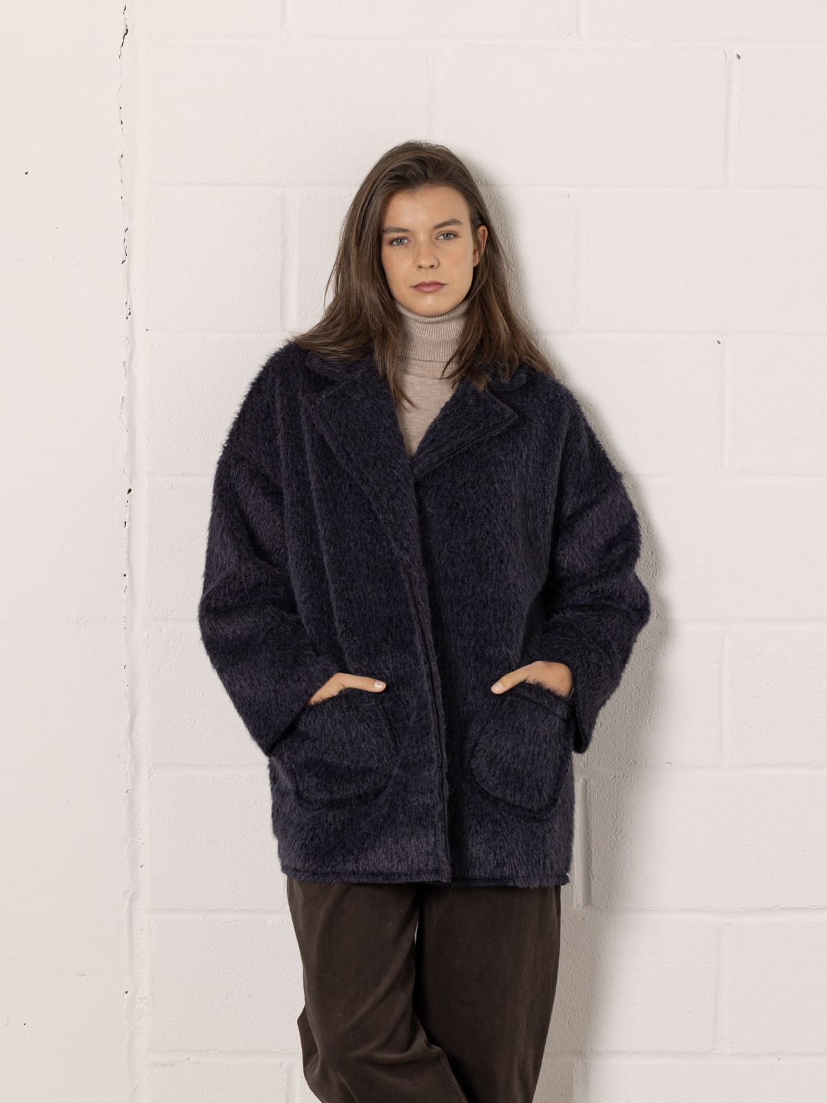 Soft mohair-like fur jacket  azul noche colour