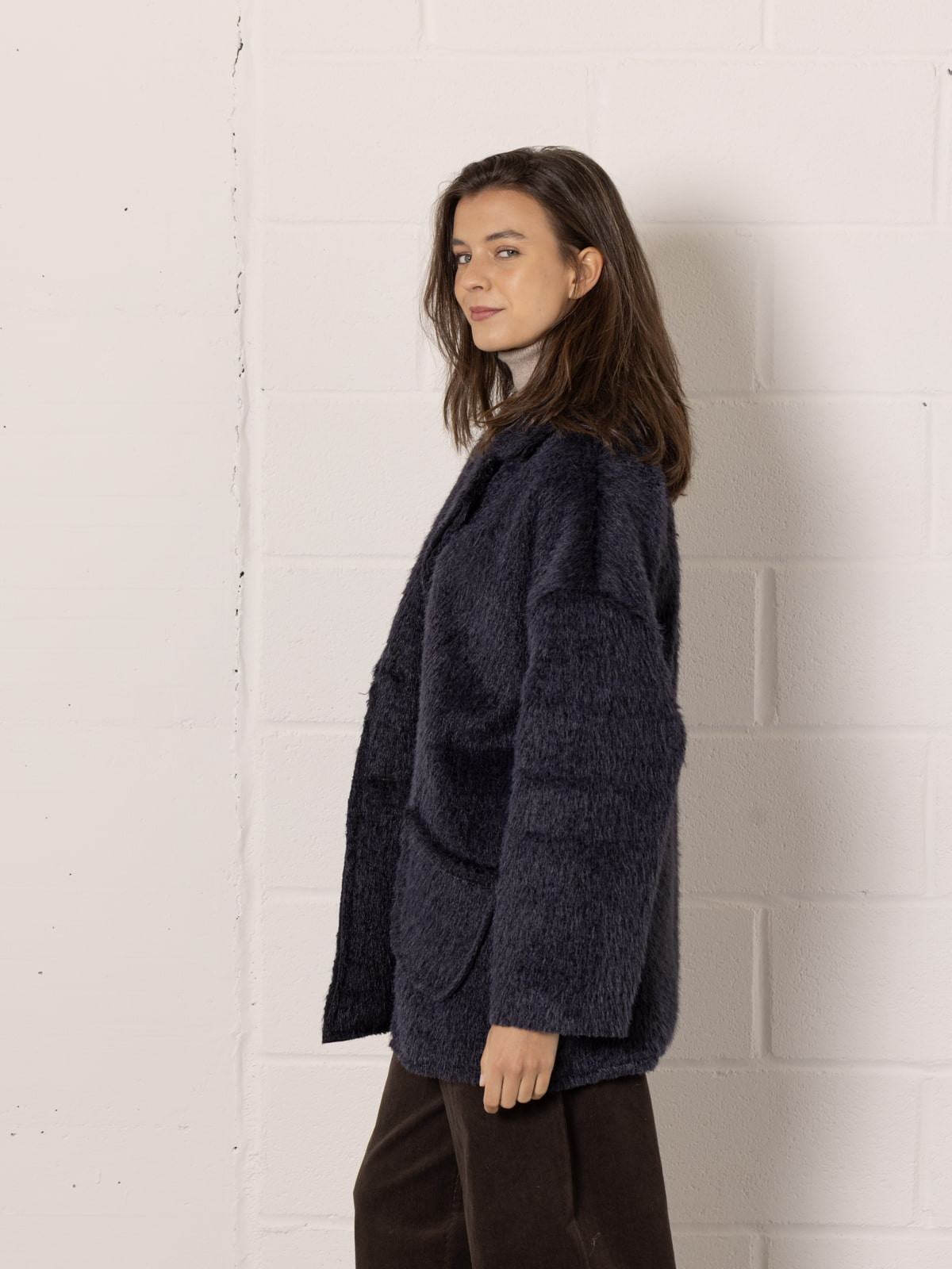 Soft mohair-like fur jacket  azul noche colour