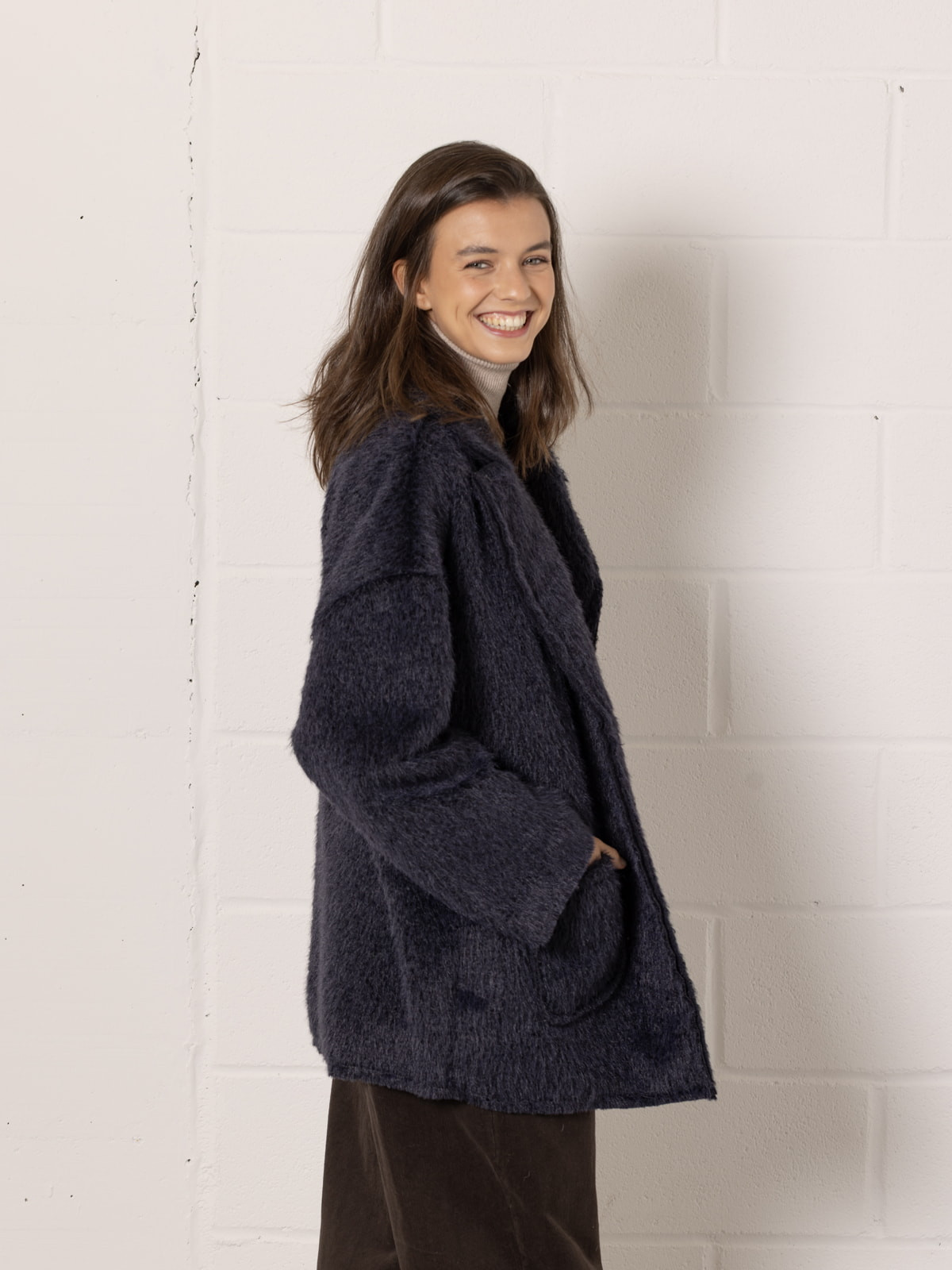 Soft mohair-like fur jacket  azul noche colour