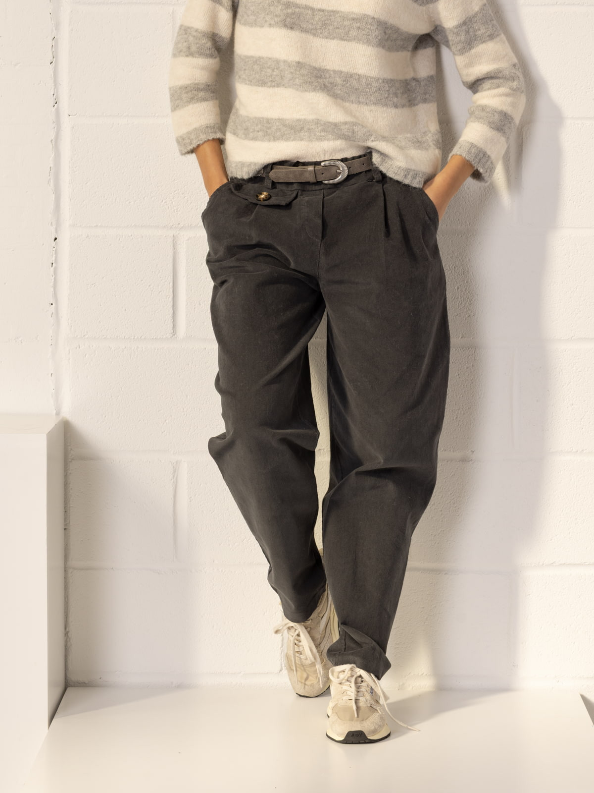 Momfit stretch micro-corduroy trousers  Grey colour