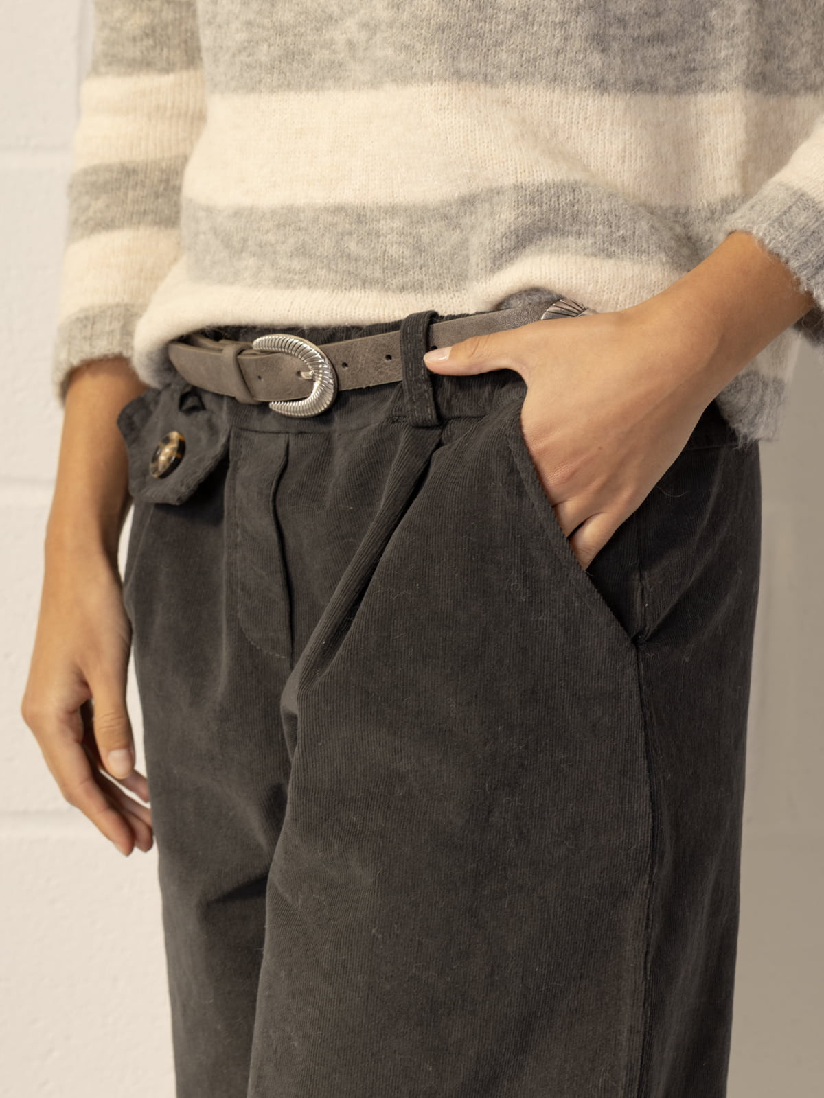 Momfit stretch micro-corduroy trousers  Grey colour