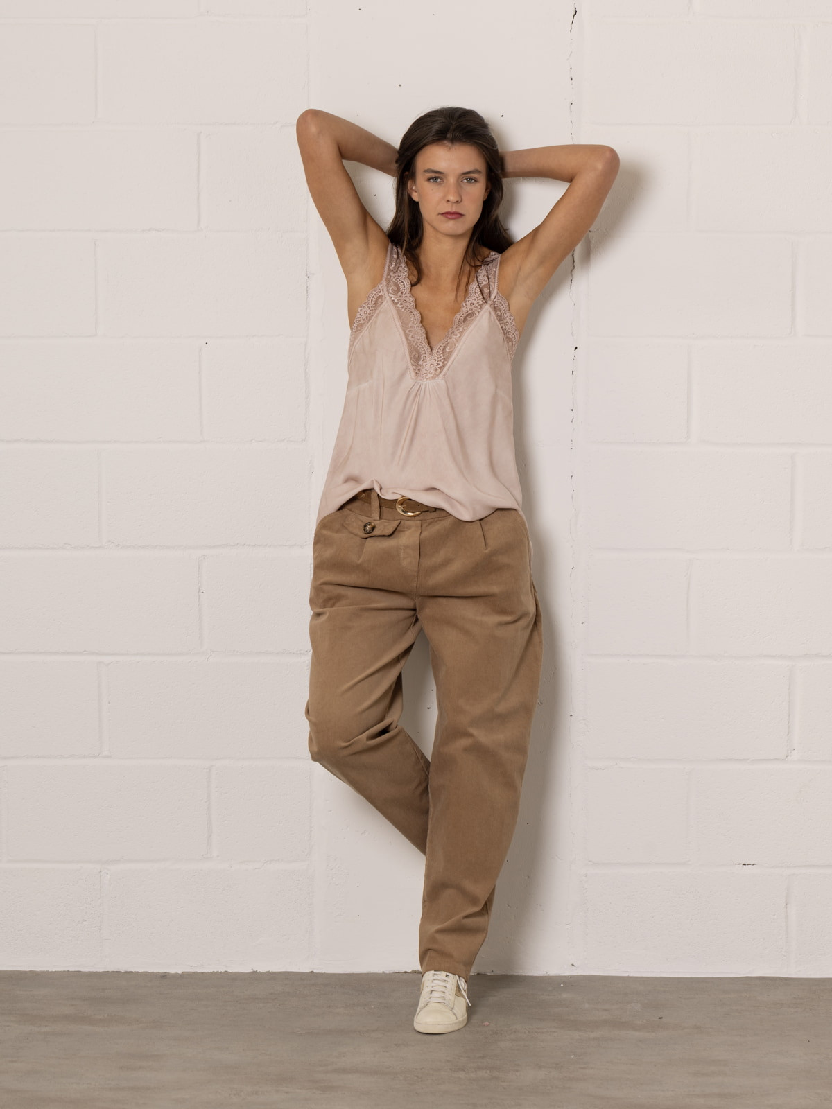 Momfit stretch micro-corduroy trousers  Camel colour
