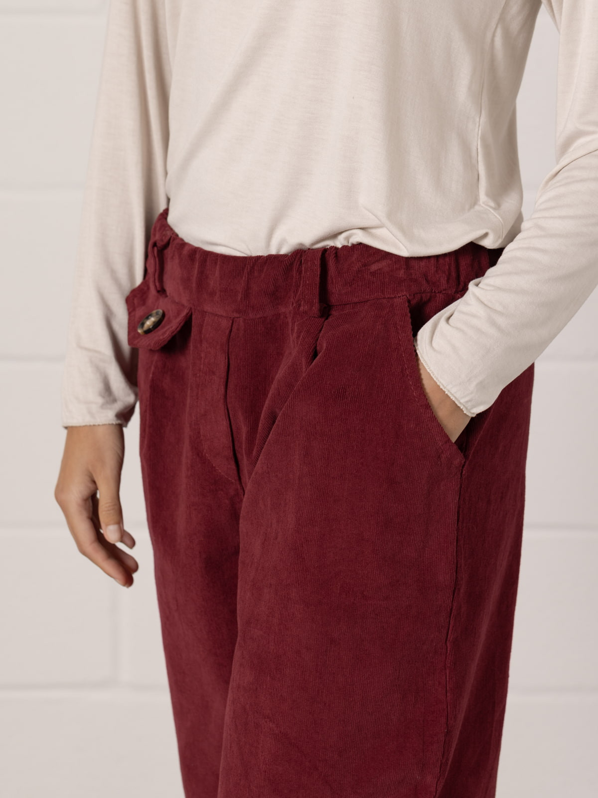 Momfit stretch micro-corduroy trousers  Bordeaux colour
