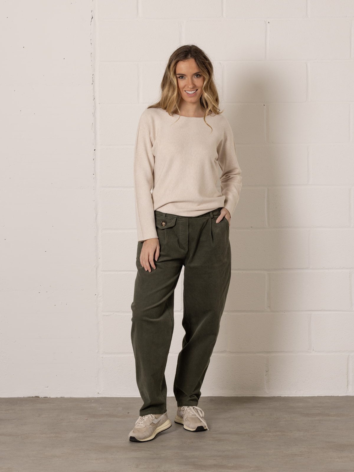 Momfit stretch micro-corduroy trousers  Khaki colour