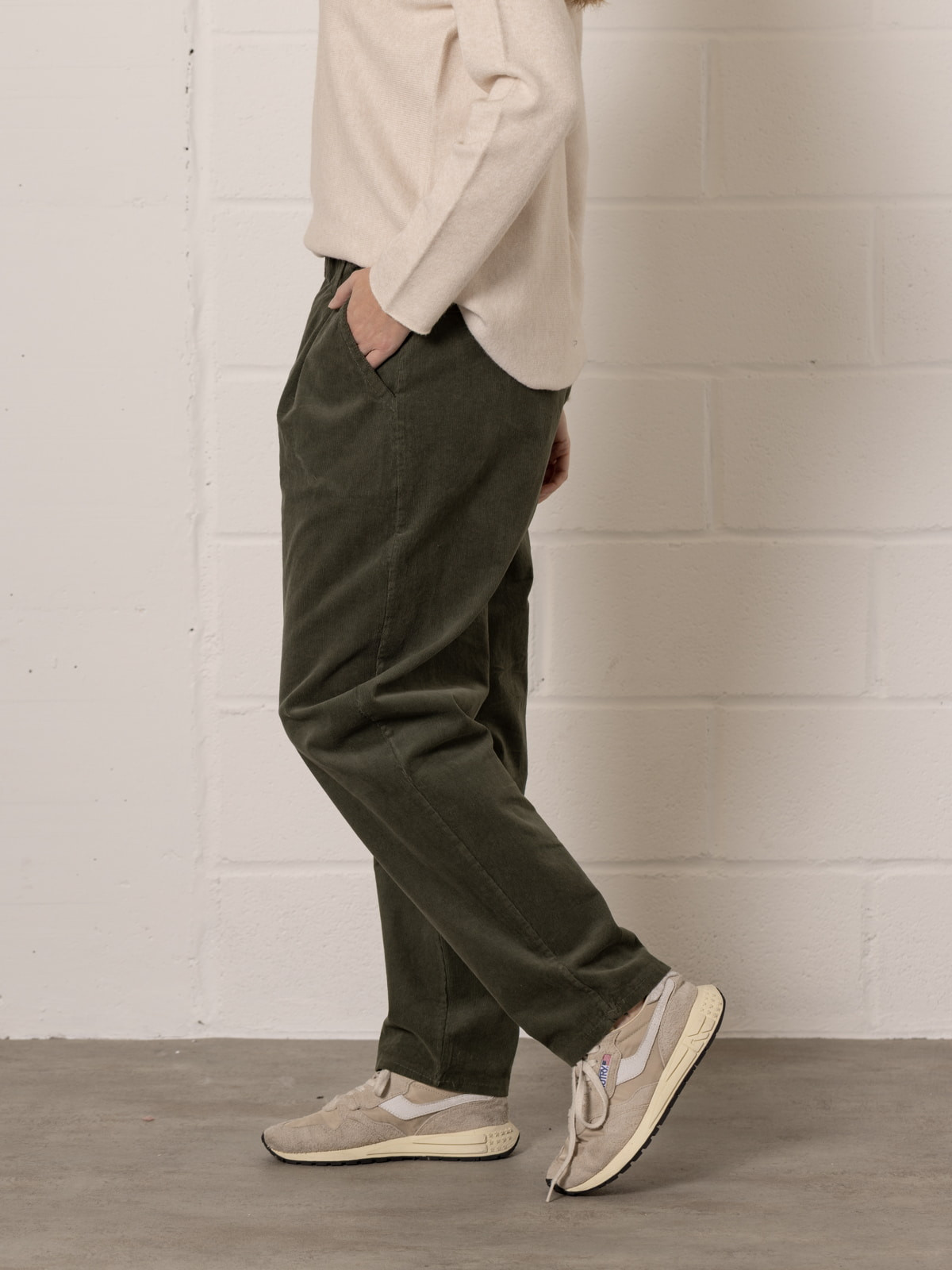 Momfit stretch micro-corduroy trousers  Khaki colour