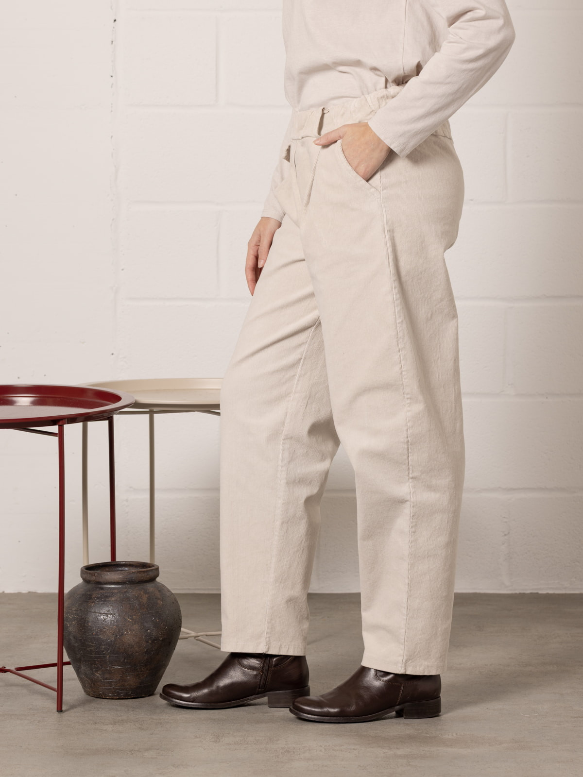 Momfit stretch micro-corduroy trousers  Beige colour