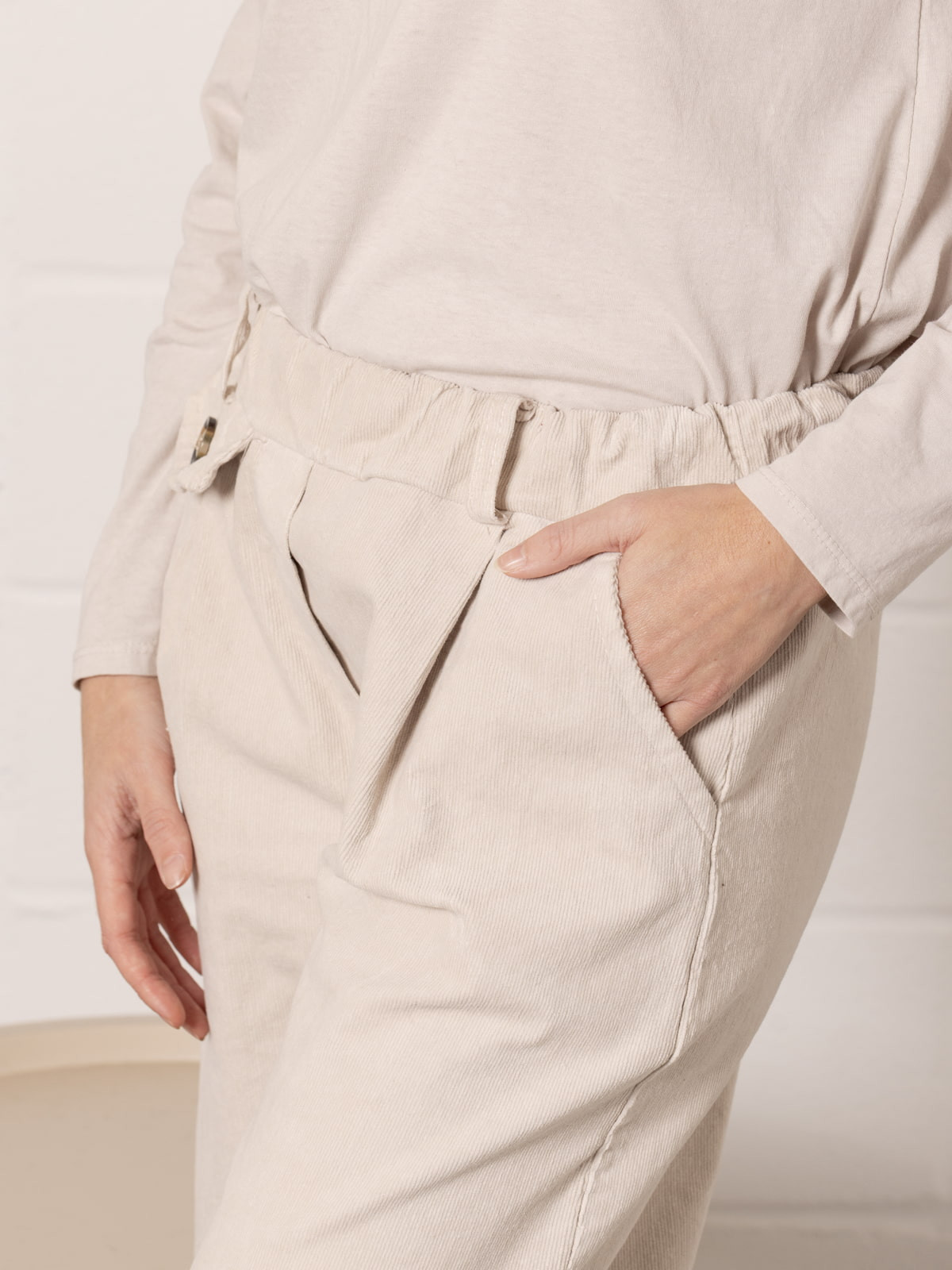 Momfit stretch micro-corduroy trousers  Beige colour