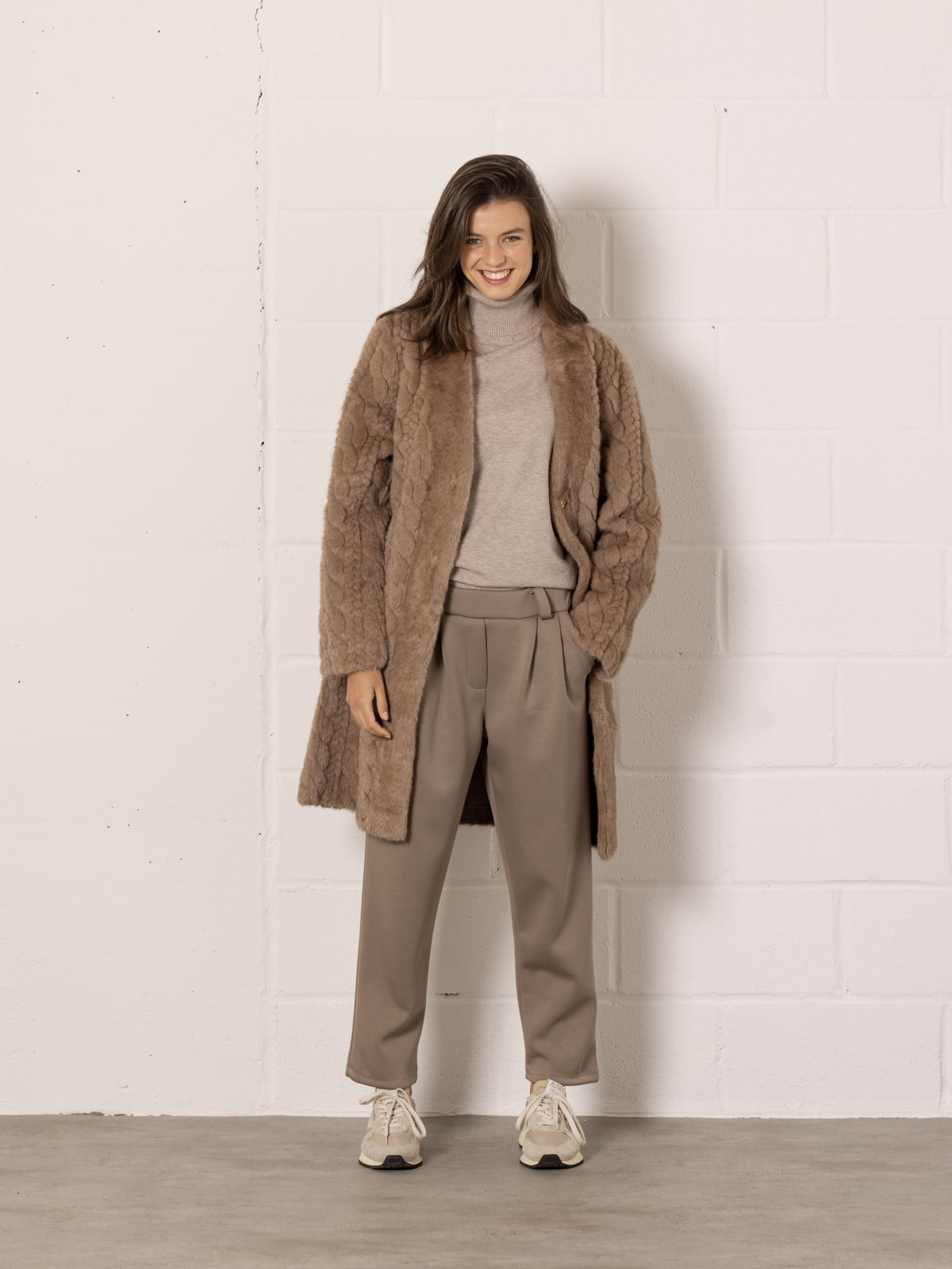 Faux fur coat with pattern  Beige colour