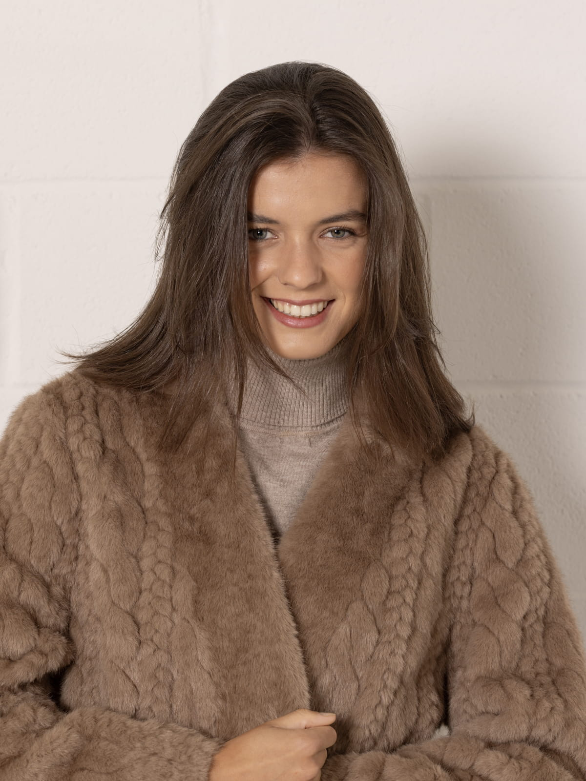 Faux fur coat with pattern  Beige colour