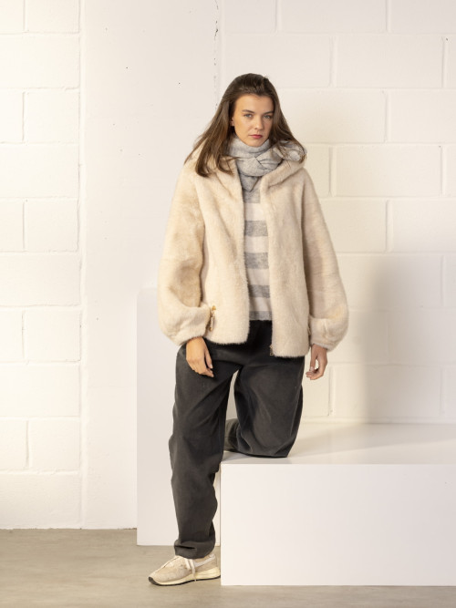 Faux leather jacket with pocket detail  Beige colour