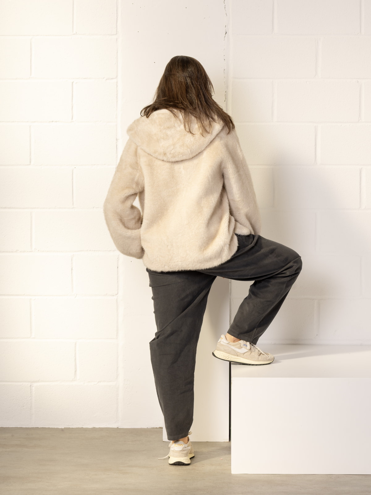 Faux leather jacket with pocket detail  Beige colour