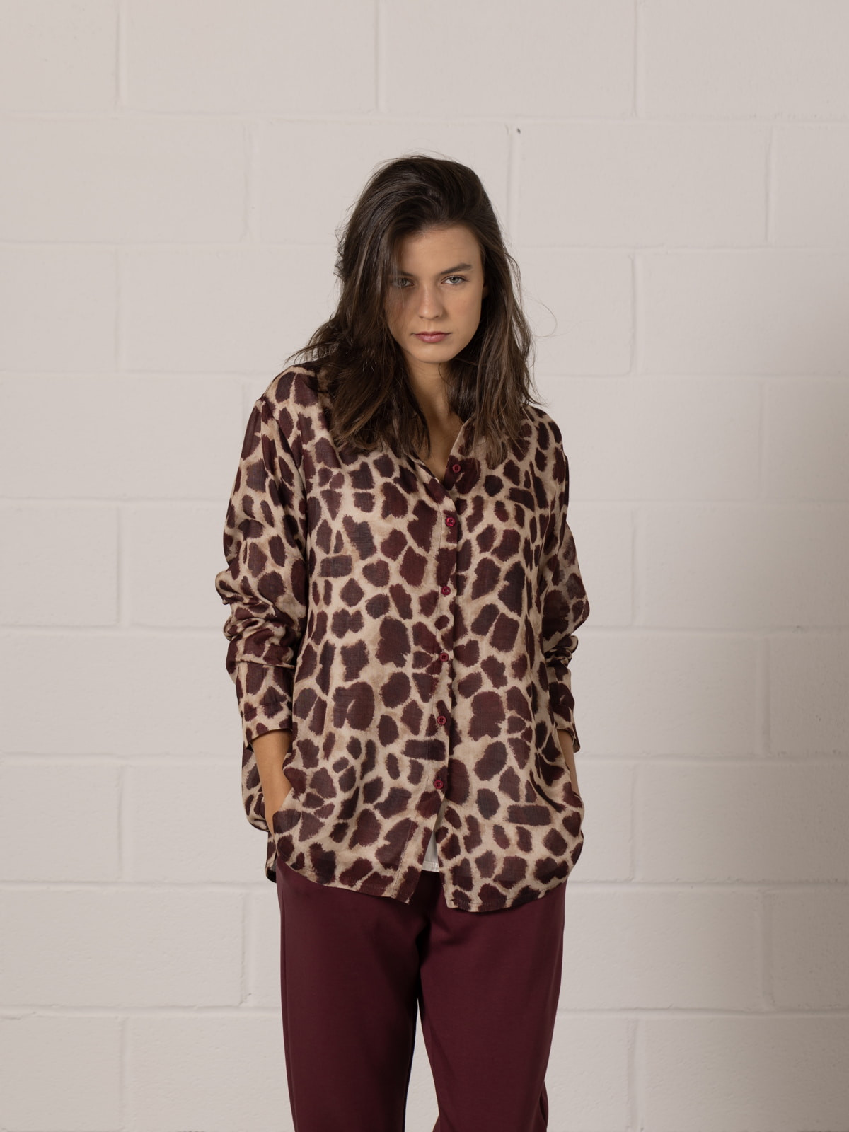 Oversized wool flowy shirt  Bordeaux colour