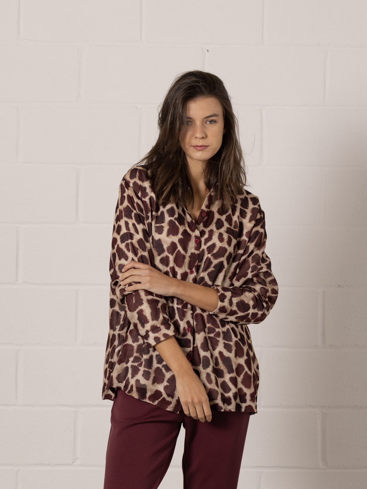 Oversized wool flowy shirt  Bordeaux colour