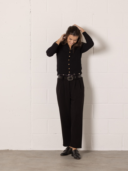 pantalón fluido pinzas color Negro