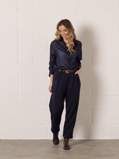 fluid pleated pants  azul noche colour