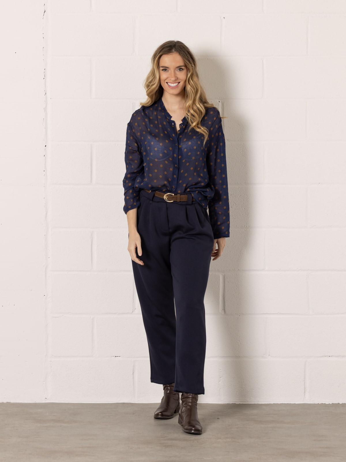 fluid pleated pants  azul noche colour