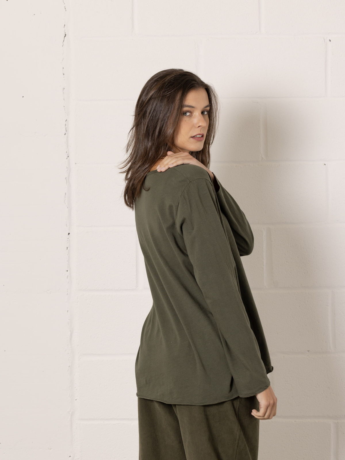 Vintage cotton 3-button t-shirt  Khaki colour