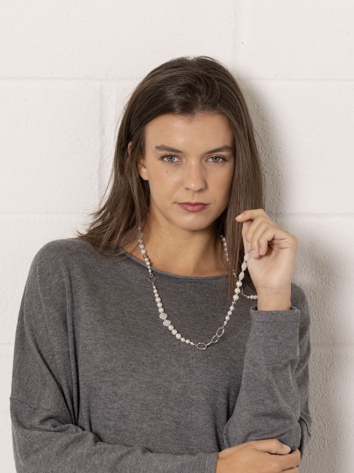 Pearl necklace on a chain  White colour