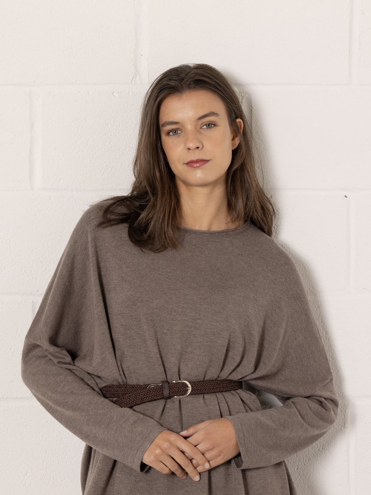 Thin braid belt  Marrón  colour