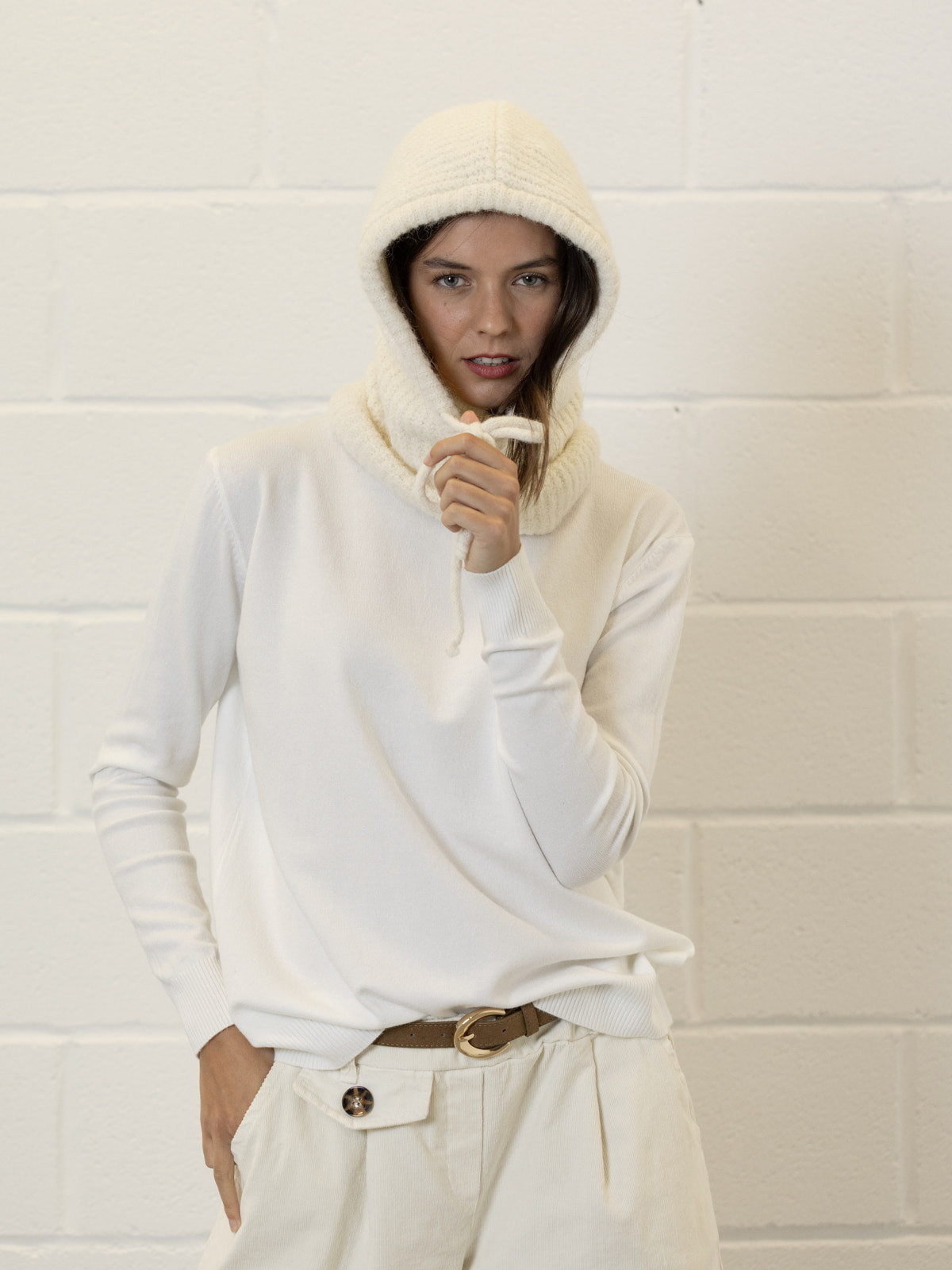 capucha trendy lana color Crudo