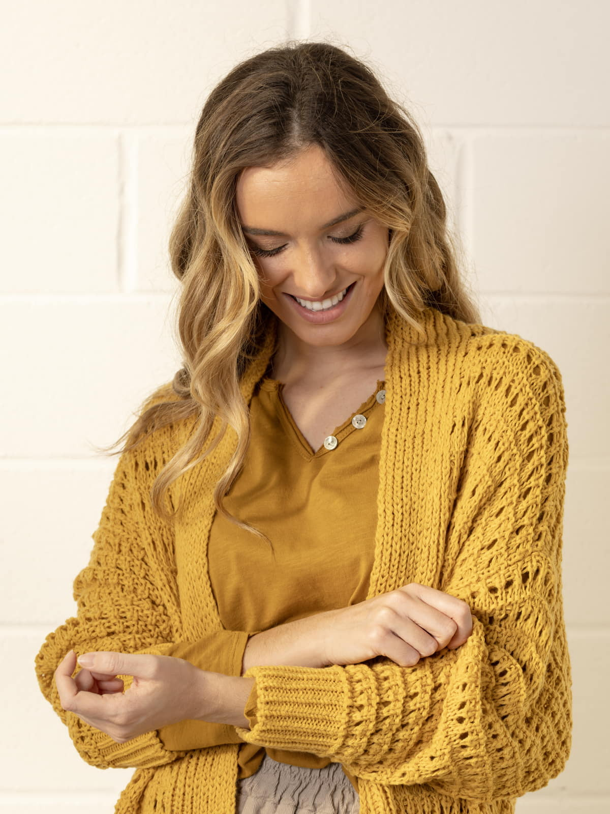 Oversized knitted jacket  Ocher colour