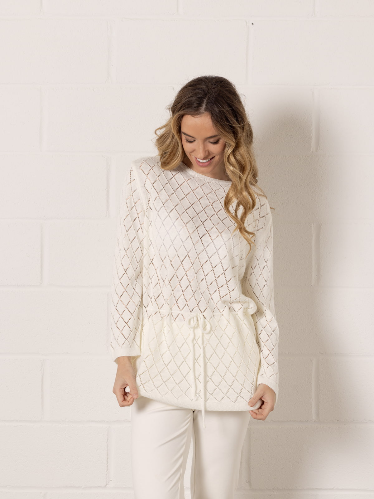 Adjustable rhombus sweater  Marfil colour
